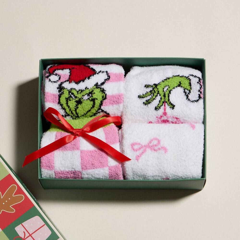 NEW FREM women's grinch 4-in-1 cozy socks gift set in multi